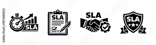 Sla management vector icons set. service icons collection for performance metrics