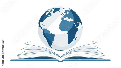 Global education concept with open book and world globe
