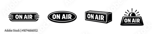 Broadcasting vector icons set: on air signs and symbols for media production