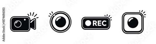 Camera lens vector icons set for recording and filming