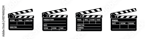Film clapperboard vector icons set — movie, cinema, clapper, slate symbols