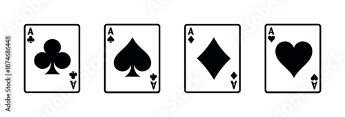 Playing card symbols vector icons set: ace of spades, hearts, clubs, diamonds