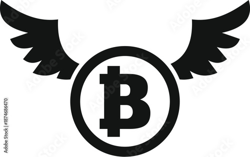 Bitcoin symbol with wings, illustrating digital currency movement and volatility