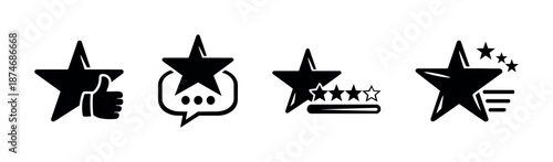 Star rating vector icons set with feedback symbols and rating graphics