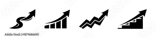Arrow growth vector icons set - business progress, trend symbols, success signs