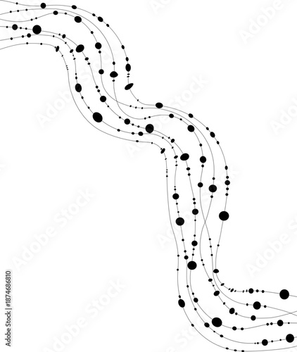 Zigzag line moves diagonally with wave bends and dot spacing that tracks directional change.