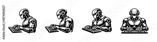 Robot programmer vector icons set: cyborgs, ai, futuristic technology