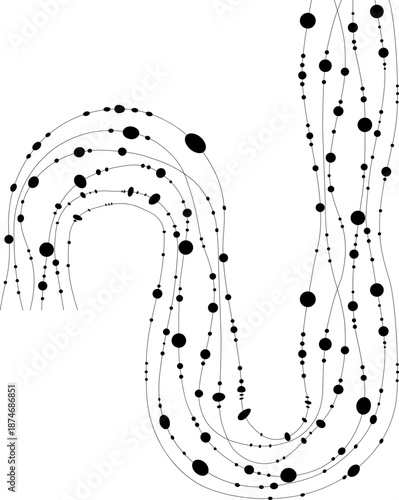 Irregular labyrinth emerges from wave-driven paths and dots that mark course changes.