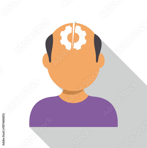 Person's head with a broken gear symbolizing fractured thoughts and mental health issues