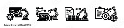 Industrial automation vector icons set, robotics symbols, gearing technology