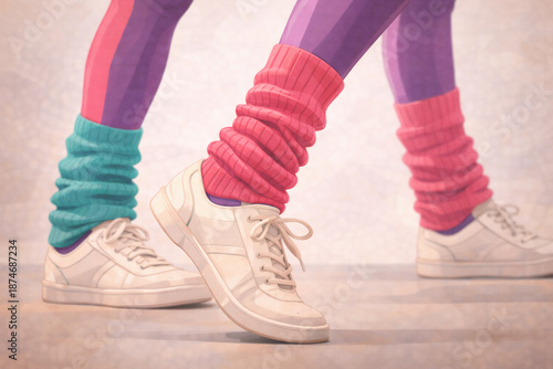 80s aerobics leg warmers and sneakers during workout