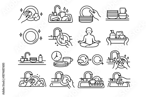 Icons kitchen promptly vector order cleanup etiquette flow washing responsibility icon awareness