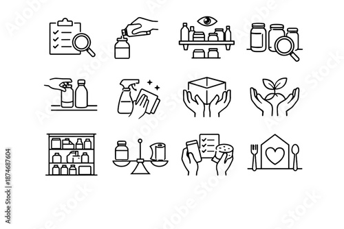 Vector pantry maintenance shared minimalist awareness refill upkeep supply cue kitchen icon