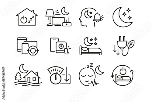 Focus rest reset clarity discipline moon vector home icon appliance cue icons