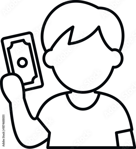 Boy holding a cash bill, illustrating concepts of finance, wealth, and income