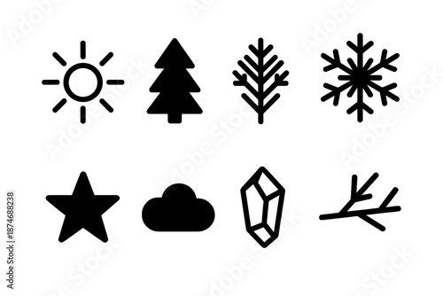 Frozen Woods Icons. Frozen woods illumination. Filled icon set of Frozen woods illumination: glow line, pine