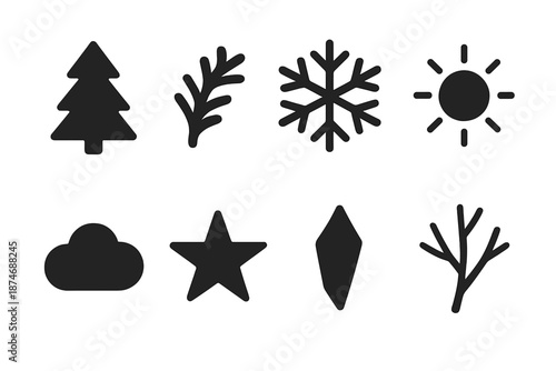 Frozen Forest Icons. Frozen forest glowing with soft light. Filled icon set of Frozen forest glowing with soft
