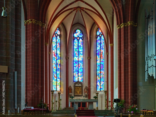 Mainz, Germany. Interior of Collegiate Church of St. Stephan. The church was built in 1267-1340.

