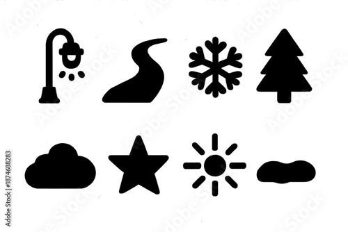 Winter Road Lights Icons. Winter road lights. Filled icon set of Winter road lights: streetlamp, road path,