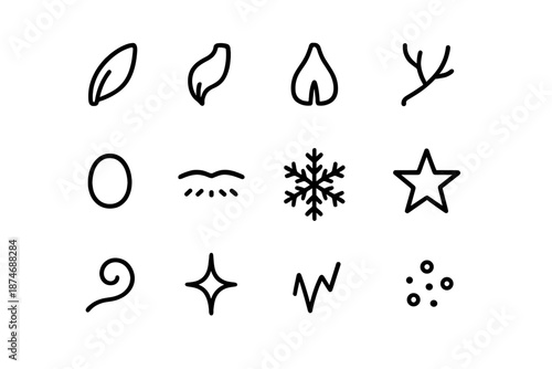 Winter Reindeer Icons. Winter reindeer details. Line outline icon set of winter reindeer details: reindeer ear