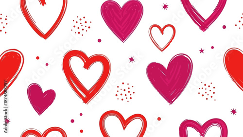 Vibrant red and pink hearts on white background for Valentine's Day