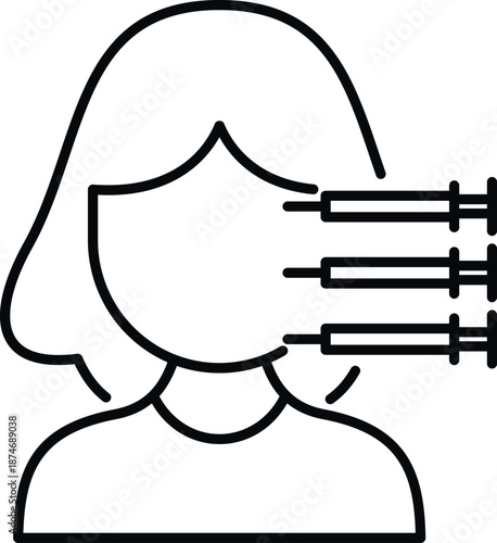 Woman's profile with syringes injecting into her face, representing cosmetic procedures