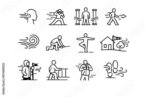 Calm swirl vector wind readiness gust stability icon balance minimalist clarity weather