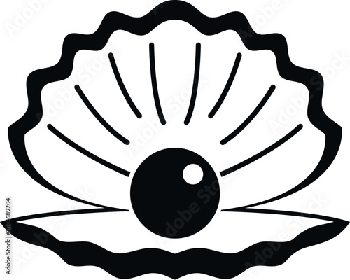 Oyster shell featuring a single round pearl black and white icon