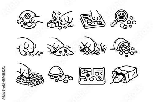 Play icons toys vector challenge pet vaminimalist icon feeding boredom hunt game