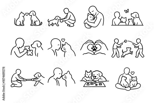Human trust cue enrichment play icon activity icons pet vector interaction emotional