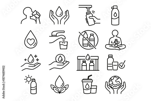 Respect water icon mindful refill plastic hydration vector sustainable bottle icons use