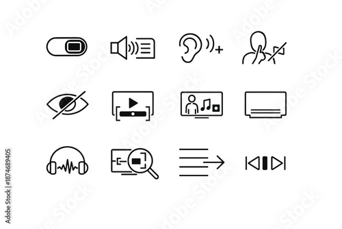 Media subtitle enablement access inclusive accessibility digital support hearing visual vector icon