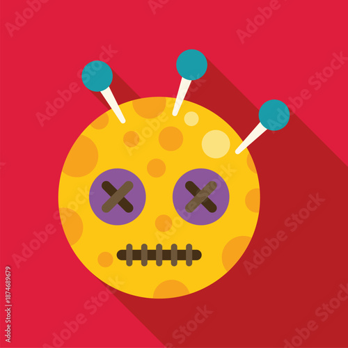 Voodoo doll illustration with pins representing a curse, pain, or witchcraft