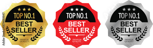 The number one best-selling badge logo design in red, gold, and silver. Perfect for icons, logos, stickers, seals, badges, emblems, stamps, and more.