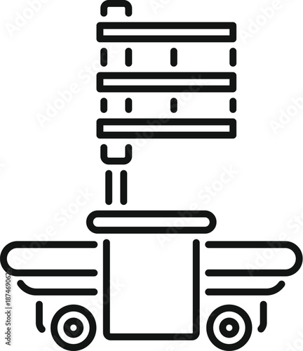 Textile manufacturing machine weaving fabric on a simple line style icon