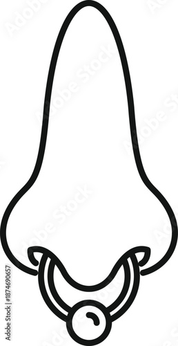 Human nose featuring a stylish septum piercing with a metallic ring and ball