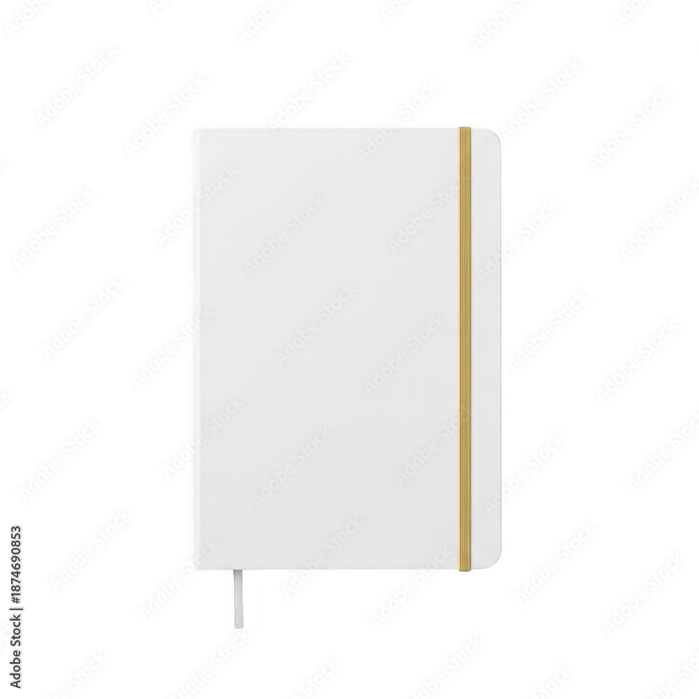Fototapeta premium White notebook with gold spine isolated on transparent background