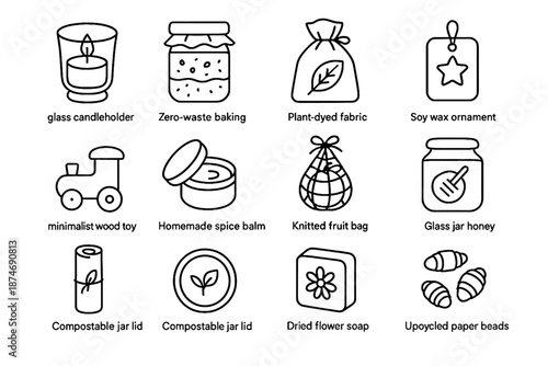 Glass waste knitted baking ornament upcycled zero fabric paper dyed vector icon