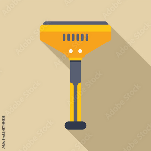 Yellow power tool hand sander with long shadow representing construction work