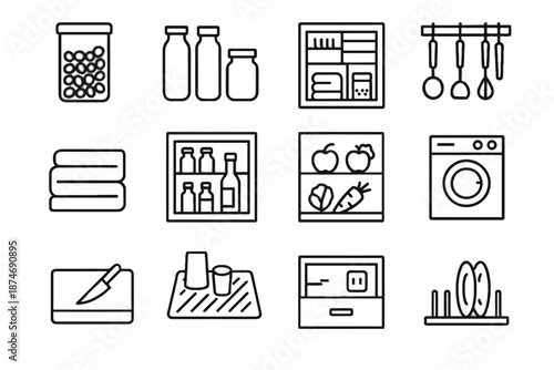 Shelf minimalist kitchen icon fresh food utensil oil icons storage cubby vector