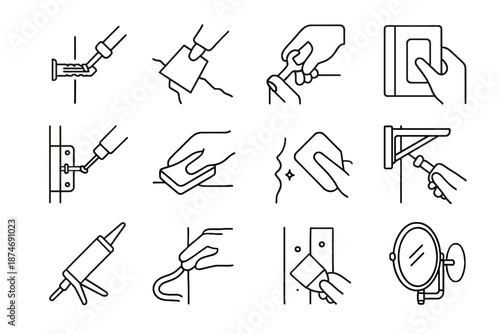 Nail tube home repair tightening replacing anchor spatula icon vector fix silicone