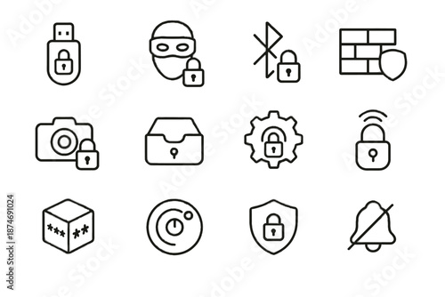 Lock gear masked digital firewall login icon smart privacy app vector icons