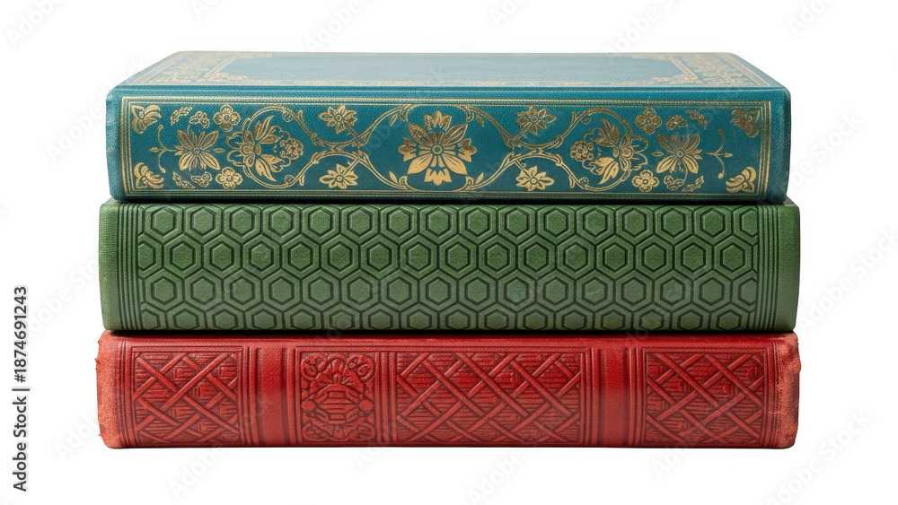 Fototapeta premium Stack of vintage books isolated on transparent background
