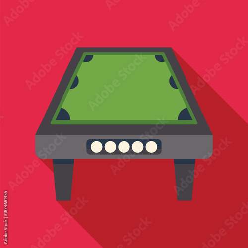 Billiard table showing flat design style with long shadow on a red background