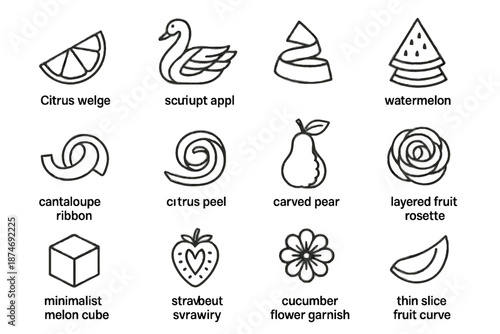 Carved icon watermelon wedge fruit stack slice triangle carving cantaloupe minimalist vector