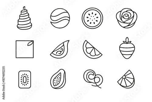 Frame spirals design carving fruit grid icons vector layered rose icon kiwi
