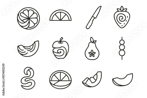 Grapefruit curl melon swirl fruit divider cut vector icon minimalist cantaloupe fold