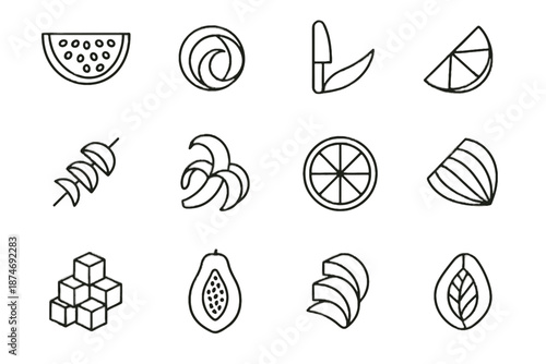 Pattern vector mango slice ring icon fruit cube minimalist peel wedge