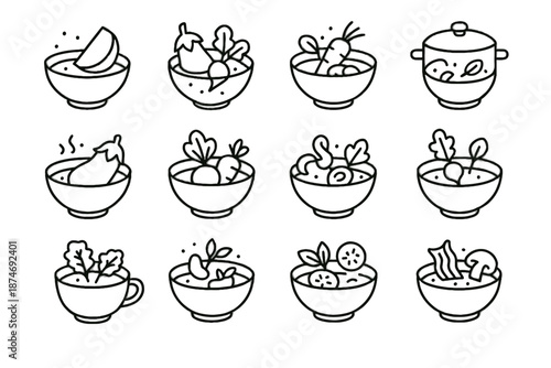 Simple cream tomato icons radish icon vector soup minimalist cucumber bowl spring