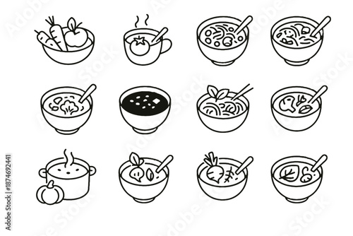 Tomato vector thyme icon seaweed bowl turnip pho minimalist icons soup black